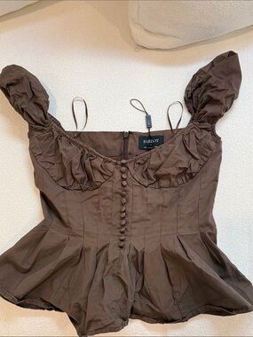 Bardot Chocolate Brown Button-Front Peplum Top